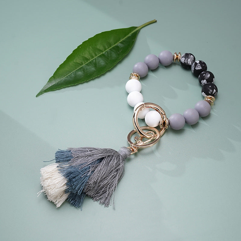 Wholesale Colorful Silicone Beads Three Layers Tassel Beaded Wrist Keychain